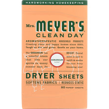 Load image into Gallery viewer, MRS. MEYER'S: Clean Day Dryer Sheets Geranium Scent, 80 sheets
