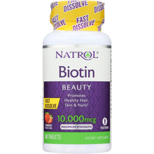 Load image into Gallery viewer, NATROL: Biotin Fast Dissolve Natural Strawberry Flavor 10,000 mcg, 60 Tablets