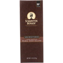 Load image into Gallery viewer, SCHARFFEN BERGER: Unsweetened 99% Cacao Baking Chocolate Bar, 9.75 oz