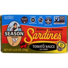 Load image into Gallery viewer, SEASONS: Sardines Skinless and Boneless in Tomato Sauce Salt Added, 4.375 oz