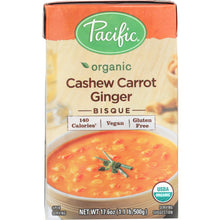 Load image into Gallery viewer, PACIFIC FOODS: Soup Cashew Carrot Ginger Bisque, 17.6 oz