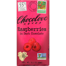 Load image into Gallery viewer, CHOCOLOVE: Raspberries In Dark Chocolate Bar, 3.1 oz