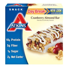 Load image into Gallery viewer, ATKINS: Day Break Snack Bar Cranberry Almond (5x1.2oz bars), 6 oz